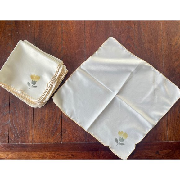 Vintage Napkins with Yellow Floral Stamp and Yellow Border Set of 8 square napki - Picture 7 of 9
